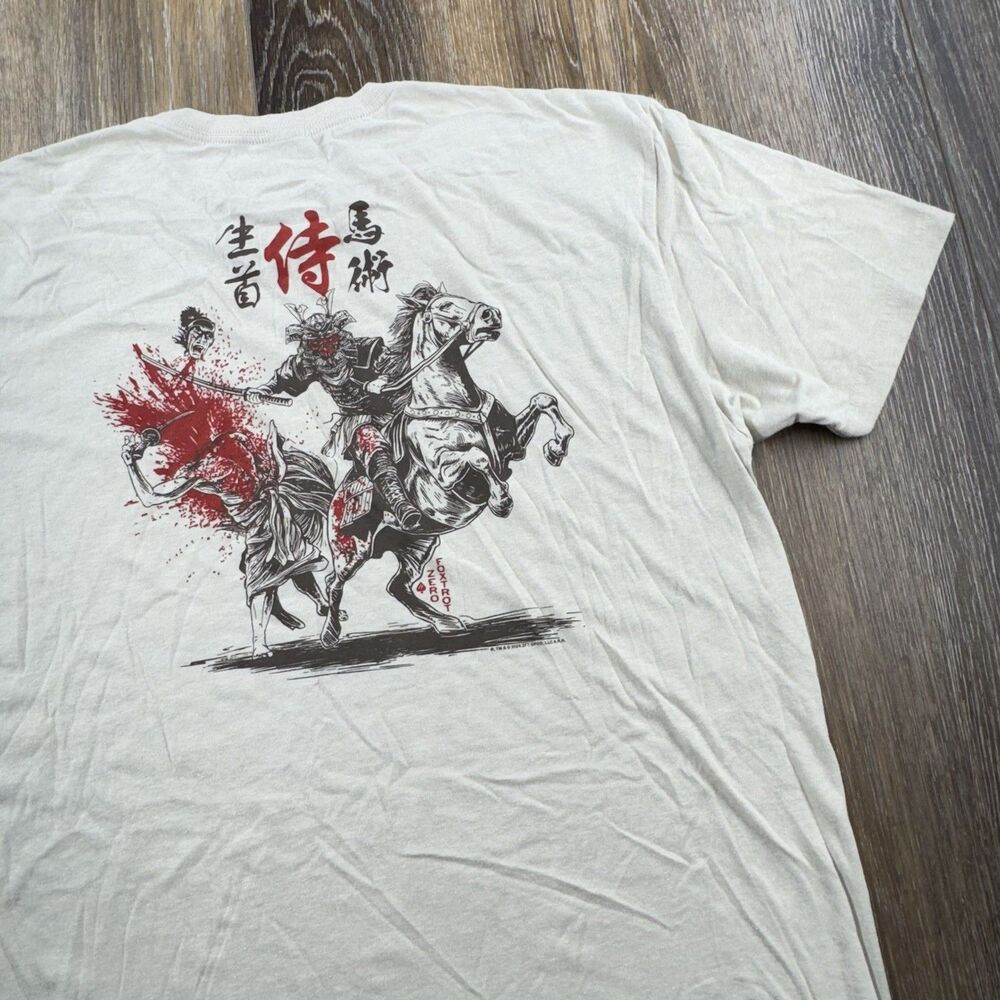 Zero Foxtrot Shirt Mens XL Beige Samurai Horseman Headless Art Of War 2024 Tee
